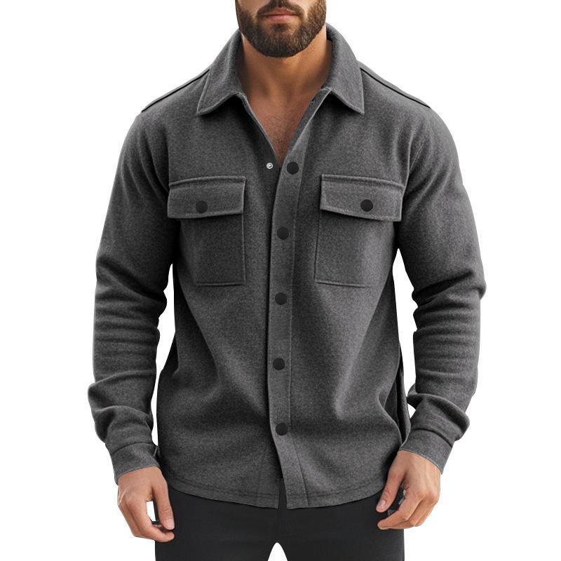 Casual Men's Heavyweight Velvet Lapel Multi-pocket Single-breasted Solid Color Casual Jacket for Men