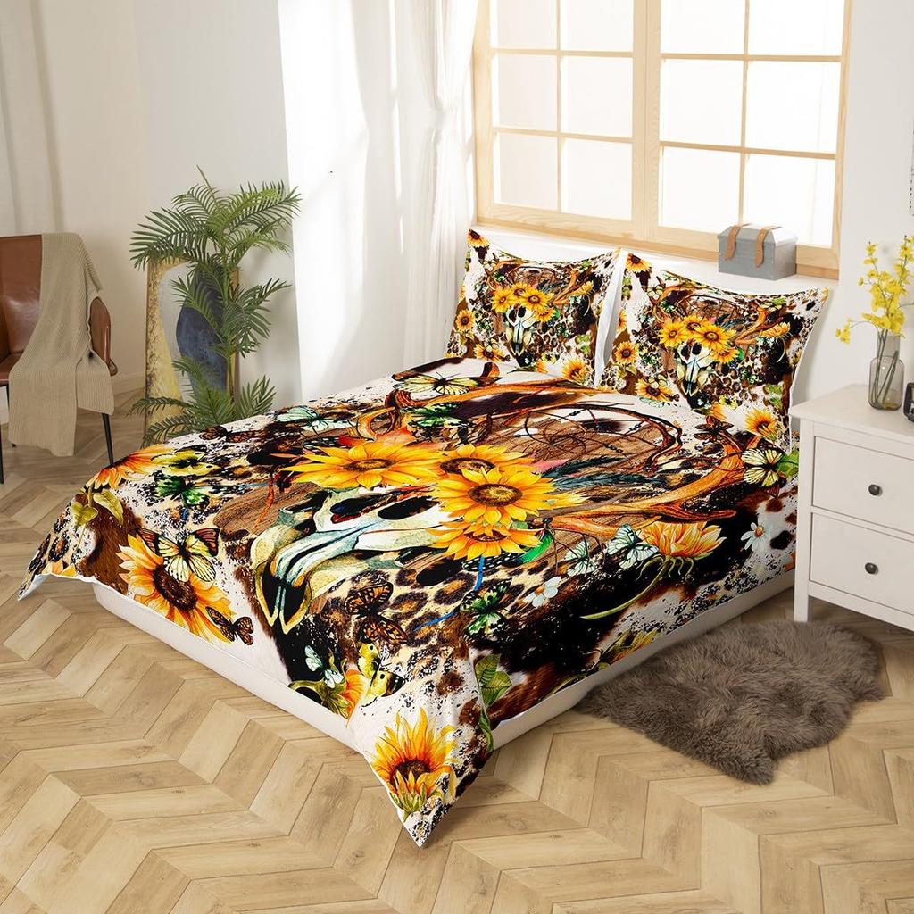 Flower Deer Head Three-Piece Quilt Cover 3D Digital Printing Bedding Set Bed Cover