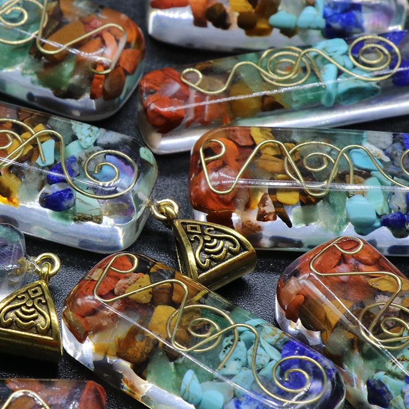 988-Seven-Color Crushed Stone Resin Necklace - Natural Stone Pendant