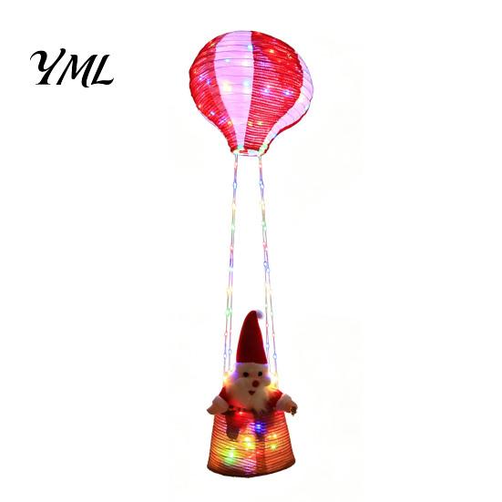 Reusable Christmas Party Supplies Santa Claus Hot Air Balloon Lantern, Lighted Outdoor Decoration with Foldable Holiday Decorations LED String Lights,