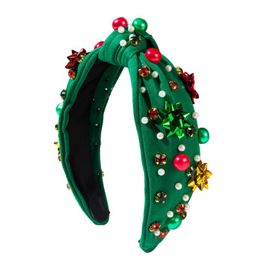 

Женский обруч для волос со стразами, искусственный жемчуг, рождественская повязка на голову, красный, зеленый, пэчворк, цветной головной убор, праздничный аксессуар зелёный