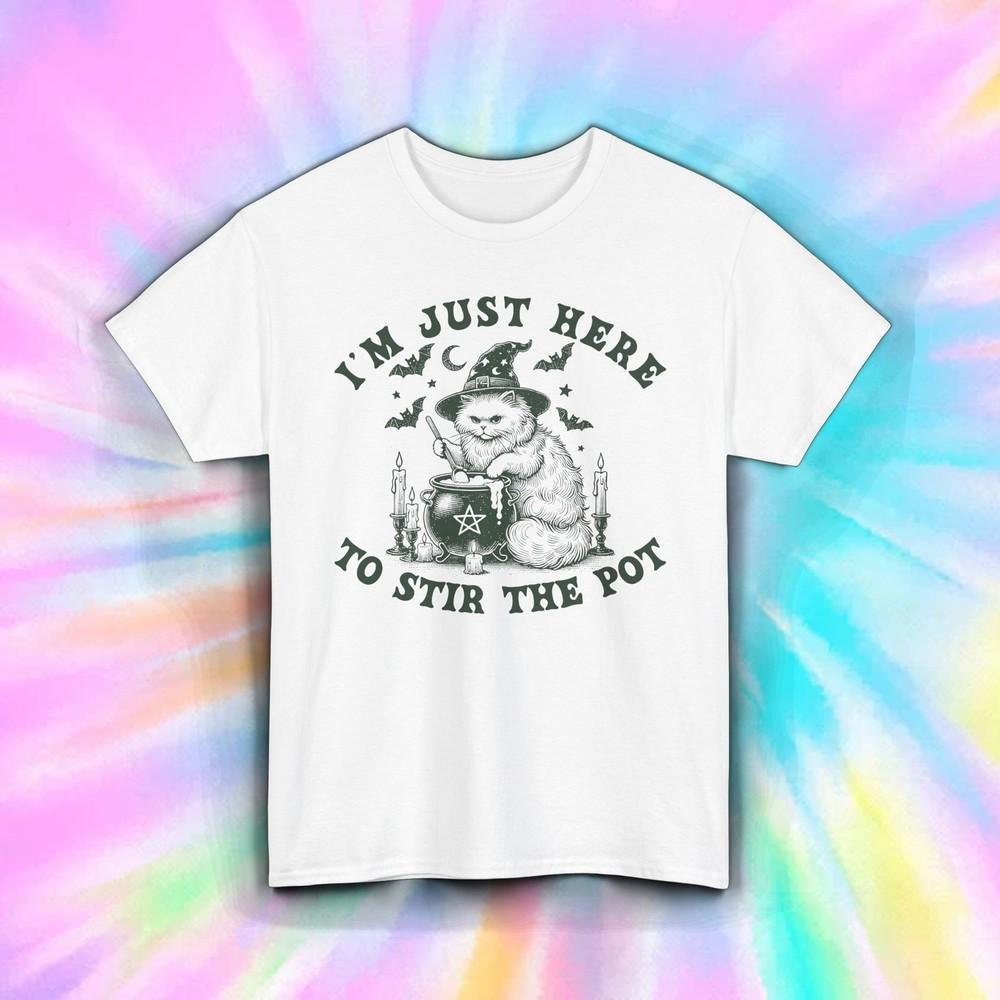 Witch Cat Stir The Pot Shirt | Funny Halloween Sarcastic Wicca Spooky Graphic Unisex T-Shirt S