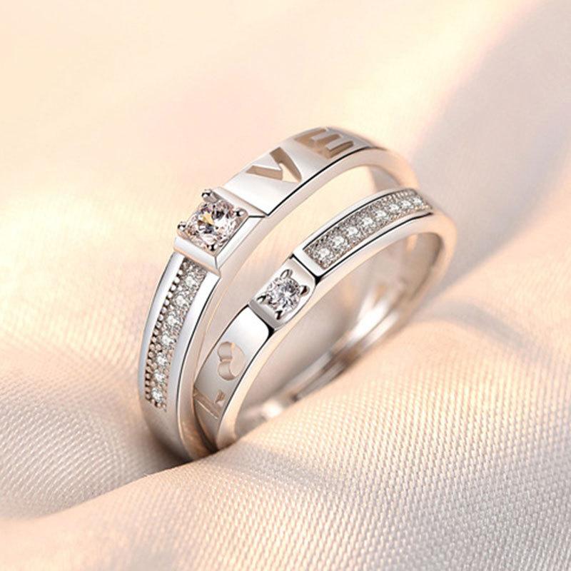 2Pcs 925 Silver Couples Ring Sets Light Polishing Simple Ring for Woman Man Classic Wedding Fine Jewelry Circle