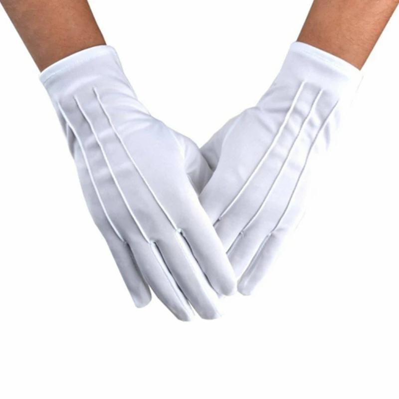 2 páry bílých rukavic Smoking Formální uniforma Bavlněné rukavice Muži Ženy Prodyšné Plné prsty pro Strážní kapelu Kostým komorníka Rukavice