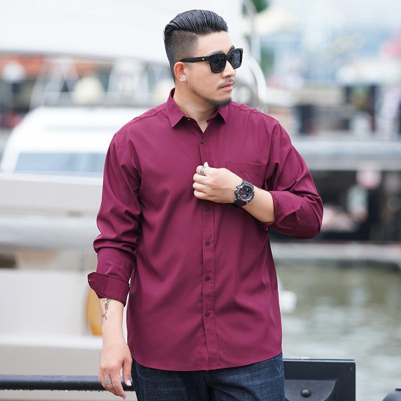 Oversized Men's Casual Shirt Men's Business Loose Fit Plus Fat Large-sized Solid Color Long Sleeved Shirt