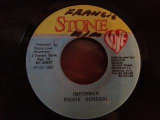 7inch Record RICKY GENERAL Informer NONE Stone Love 1992 Jamaica Reggae Ska Dub Used