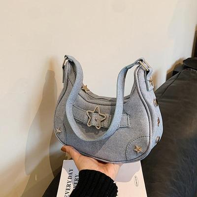Torebka damska na ramię Vintage Casual Hobos Denim Star Decor Jednolity kolor Torba pod pachami dla dziewcząt Torebka damska Tote