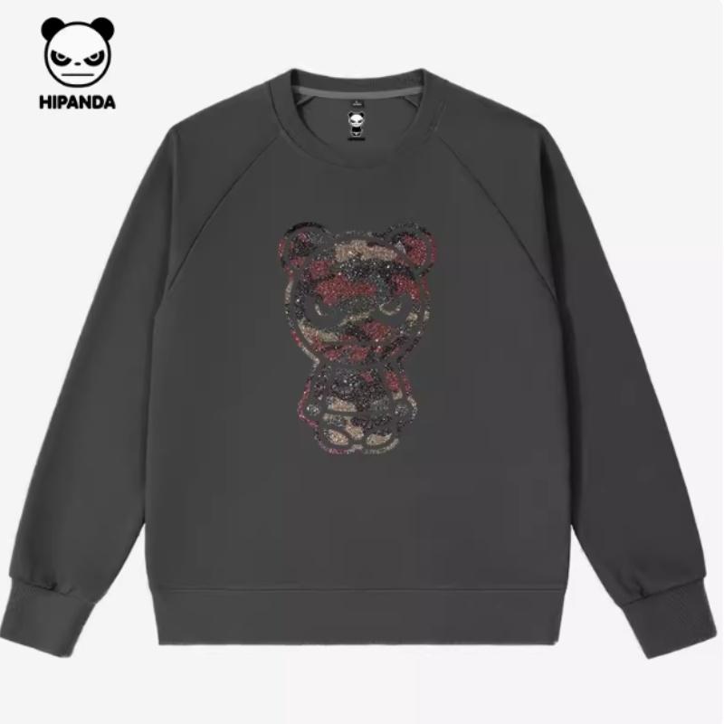 320g Cotton Bead Solid Color Raglan Sleeve Round Neck PP Bright Camouflage Bear Unisex Sweatshirt