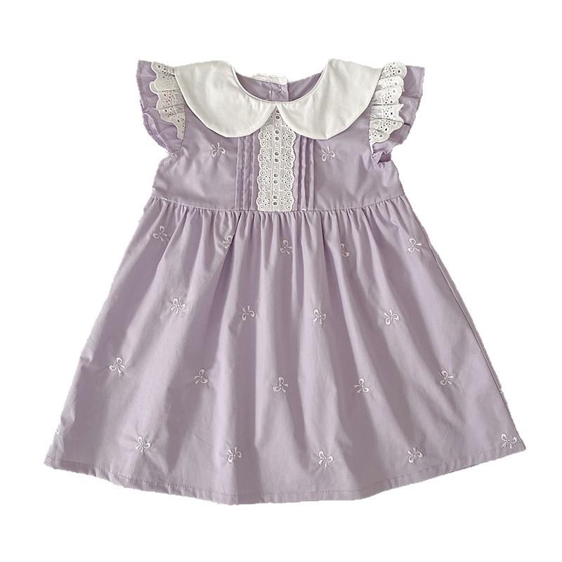 Summer Lace Flutter Sleeve Bowknot Dress for Baby and Toddler Girls