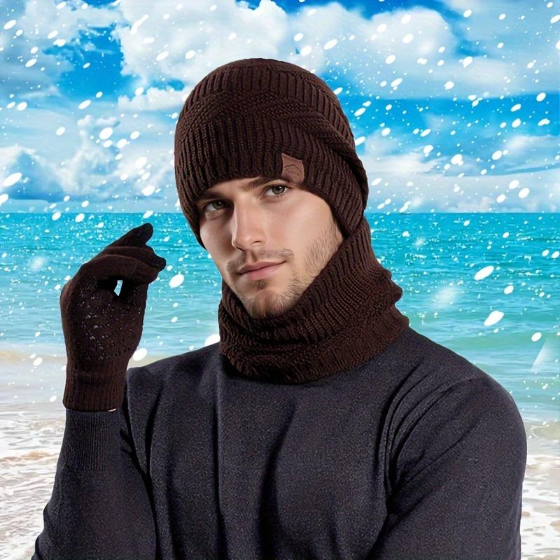 2025 9606 Winter Fleece-Lined Warm Hat and Scarf Set with Ear Protection Knitted Beanie for Men, European Style Cross-border Knit Cap