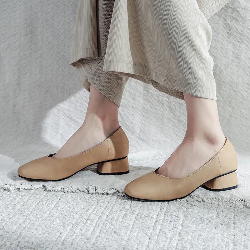 Měkká kůže Jednoduché boty Dámské Silné podpatky Jaro a Podzim Čtvercová špička Nízké podpatky Jednobarevné Měkké podrážky Nazouvací Vysoké podpatky Neunavují nohy
