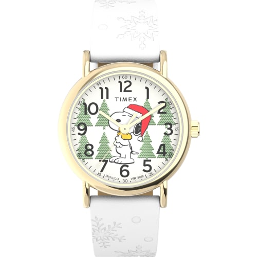 

Timex TW2W24100 x Peanuts Snoopy Holiday 34mm Fabric Strap Watch, White, Modern