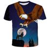 Camiseta infantil com estampa de águia, camiseta com estampa 3D, gola redonda, moda casual, estampa de pássaro, manga curta, tops para meninos e meninas