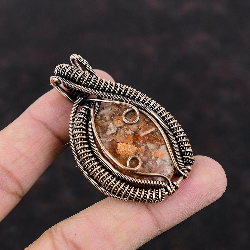 Sunstone Pendant Copper Wire Wrapped Pendant Handmade Very Pretty Gemstone Pendant Copper Wire Wrap Jewelry Gift For Mother Sunstone Jewelry