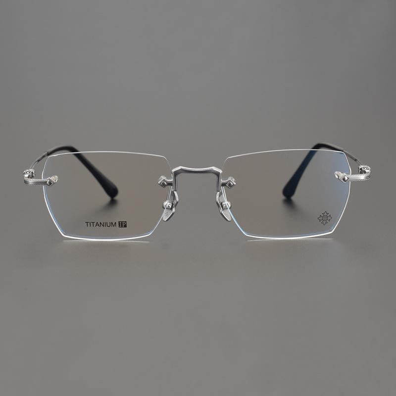 Rimless Pure Titanium Glasses Frame with Blue Light Blocking for Men & Women, Model CH5800