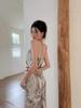Spring/Summer V-Neck Off-Shoulder Chinese Ink Print Dress - Slim Fit, Backless, Hip-Hugging Long Dress