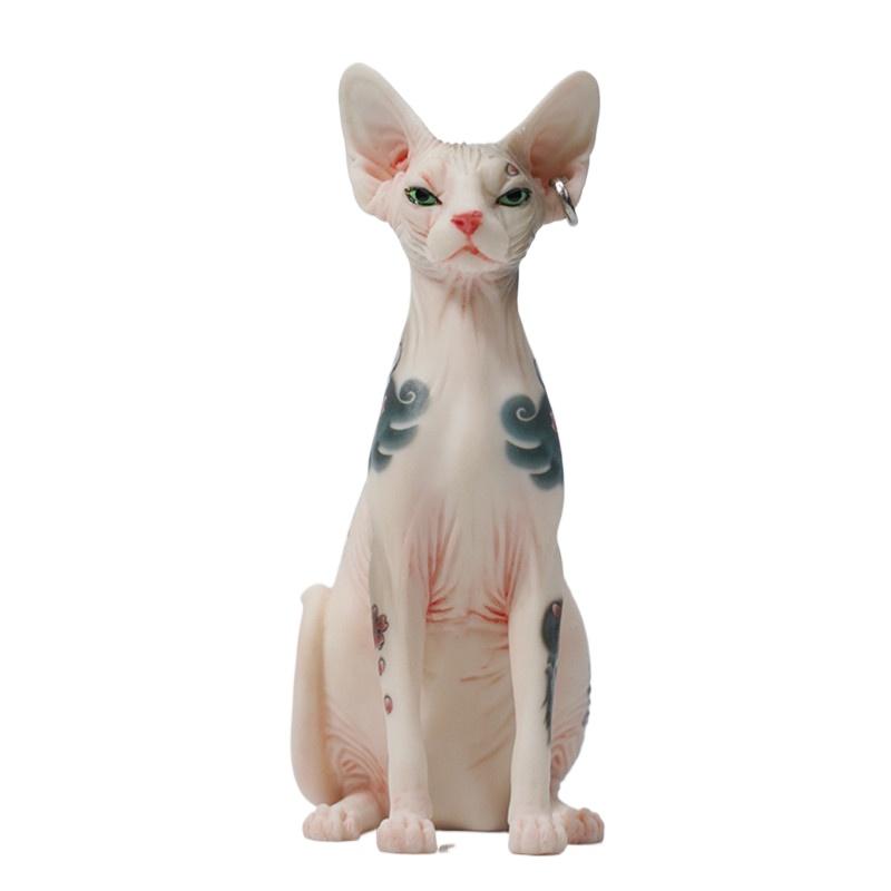 Mini Hairless Cat Model Creative Tattoo Cat Resin Simulation Animal Statue Decoration Modern Car Home Decoration Accessories