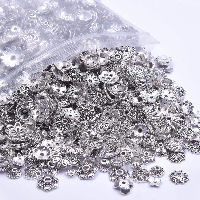 10/20/30/50/100pcs Random Mix Vintage Flower Bead Caps For Jewelry Making Silver Color Accessories DIY Metal Components Findings