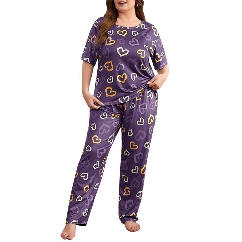 

Женские пижамные комплекты больших размеров, повседневная свободная футболка с коротким рукавом и брюки, домашняя одежда 5XL