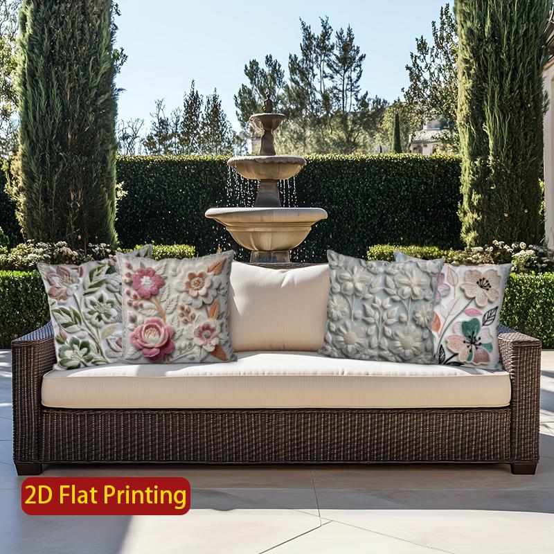 2D Floral Embroidered Pattern Digital Print Pillowcases Pattern Cushion Cover Suitable For Sofa Bedroom Car Pillow Cover