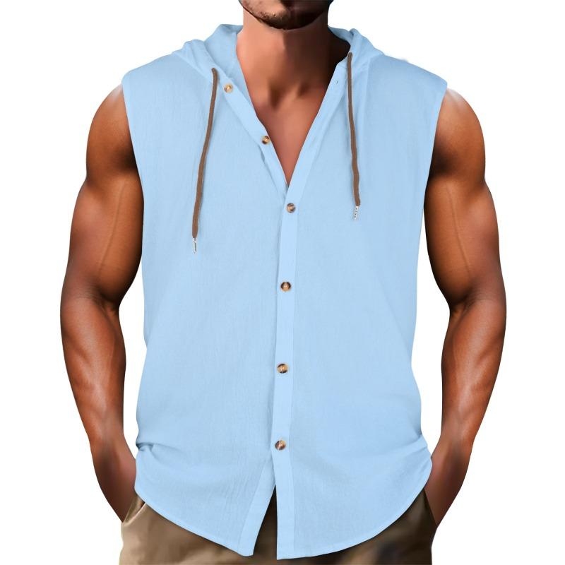 Men's Sleeveless Hooded Shirt Casual Loose Vest.