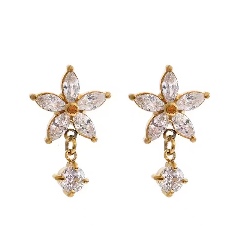 

Yhpup Shiny Fantasy Cubic Zirconia Flower Stud Earrings High Quality Stainless Steel Delicate Party Gala Wear Premium Jewelry