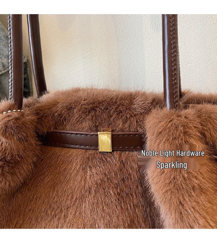 2025 Luxury Women's Fluffy Tote Bag - High-End, Large Capacity for Autumn/Winter