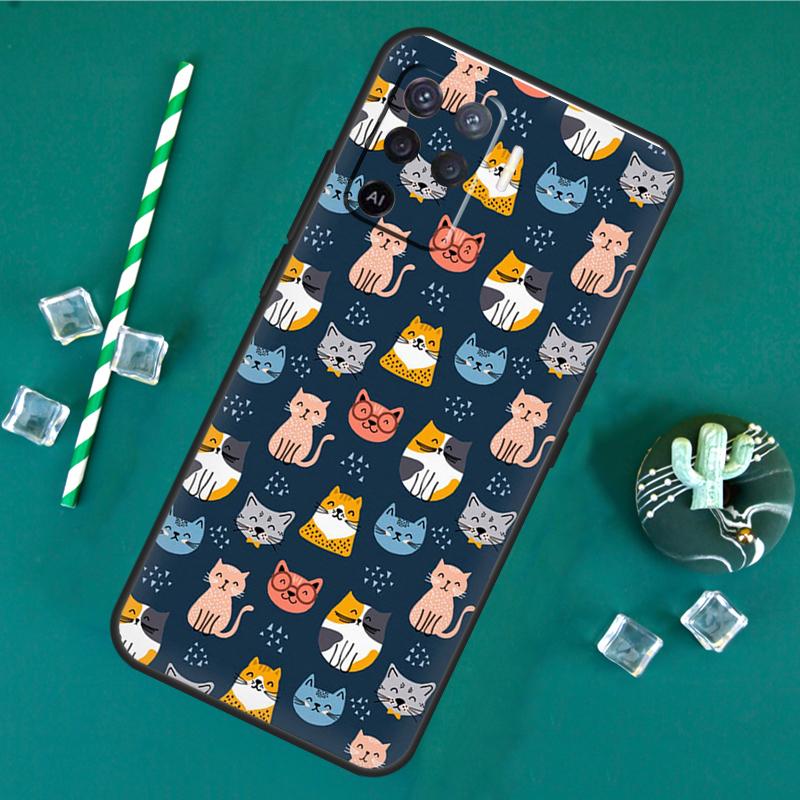 Cute Cat Pattern Kitten Case For Oppo A80 A40 A60 A16 A76 A96 A91 A15 A17 A74 A94 A54 A57S A18 A38 A58 A78 A98 Cover