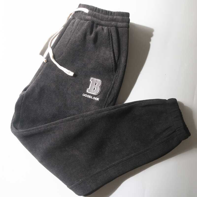Export Surplus High-Quality Winter Thickened Cropped Casual Pants for Men, Trendy Versatile Sports Jogger Chenille Pants Black 32