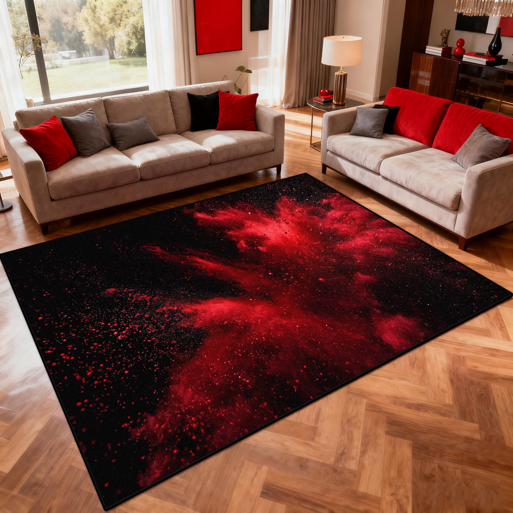 

3D Red Powder Explosion Design Living Room Carpet Modern Abstract Antiskid Foldable Rug 200×300 Bedroom Children Tatami Mat Soft 60x90cm
