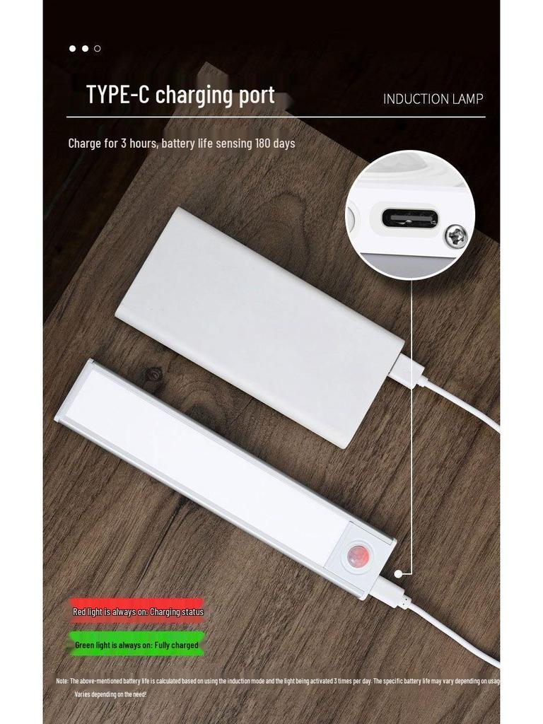 Ultradünner wiederaufladbarer magnetischer LED-Lichtstreifen für Kleiderschrank/Schrank mit Bewegungssensor, keine Verkabelung erforderlich