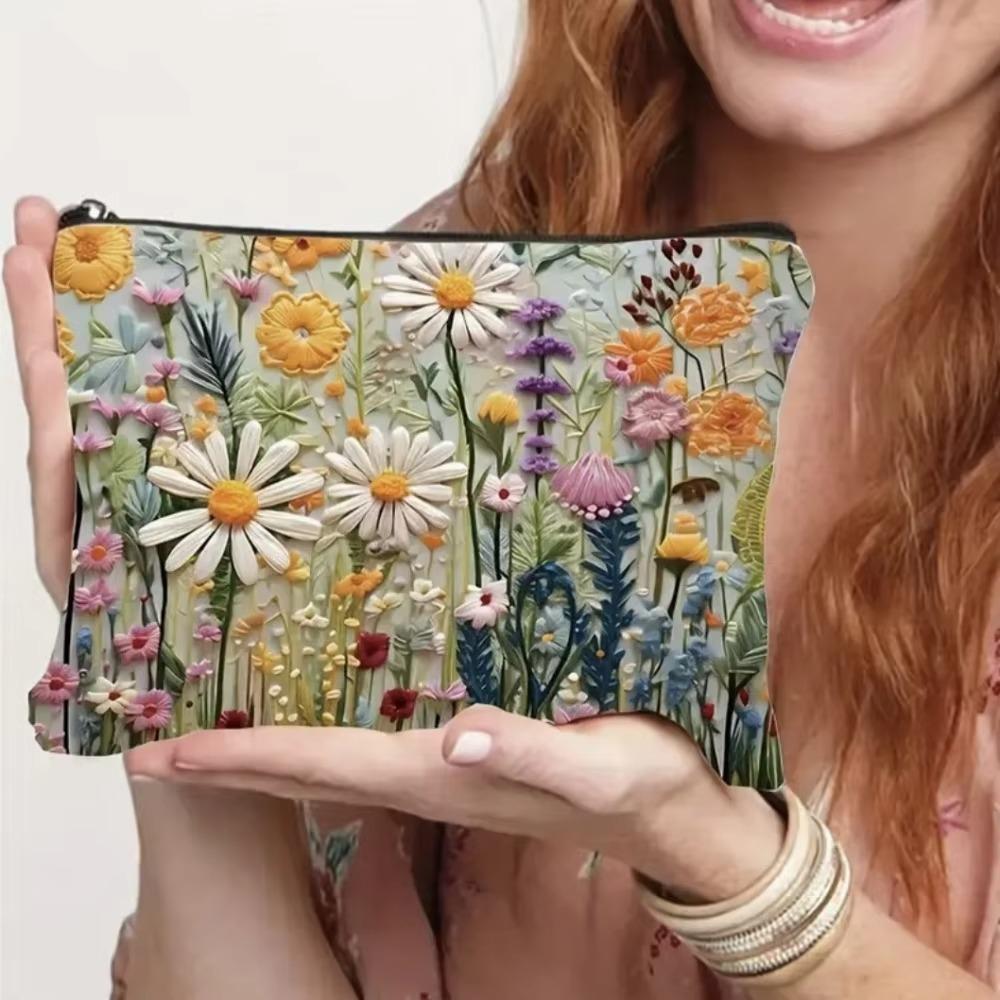 High Quality Portable Women Makeup Pouch Floral Large Capacity Handbag Double-sided Printed Toiletries Bag