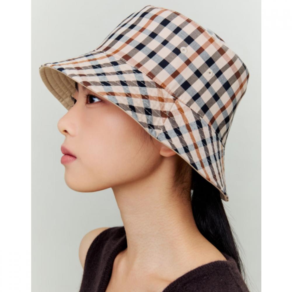 DakS Women S Beige reverSible Bucket Hat Check Embroidery Dche6e119i2