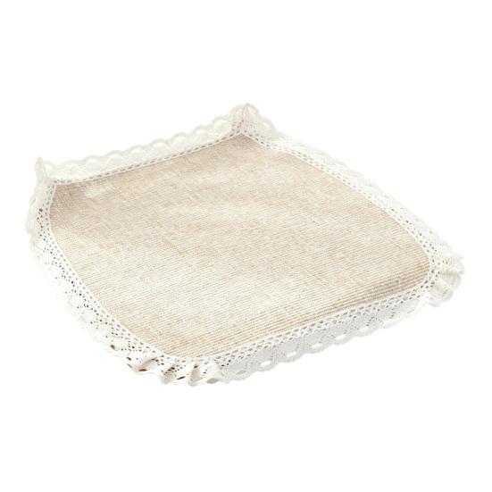 Decorative Seat Mat for Rattan Chairs Cotton Linen Chair Pad with Ties, Striped Plaid Comfortable Pads Patio Lace Trim, Breathable Dining Office Soft