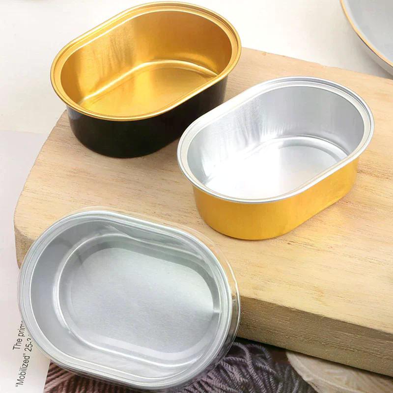 100Pcs 68ML Aluminum Foil Oval Non-Stick Baking Cups Cake Containers With Clear Lids Heat Resistant For Cakes