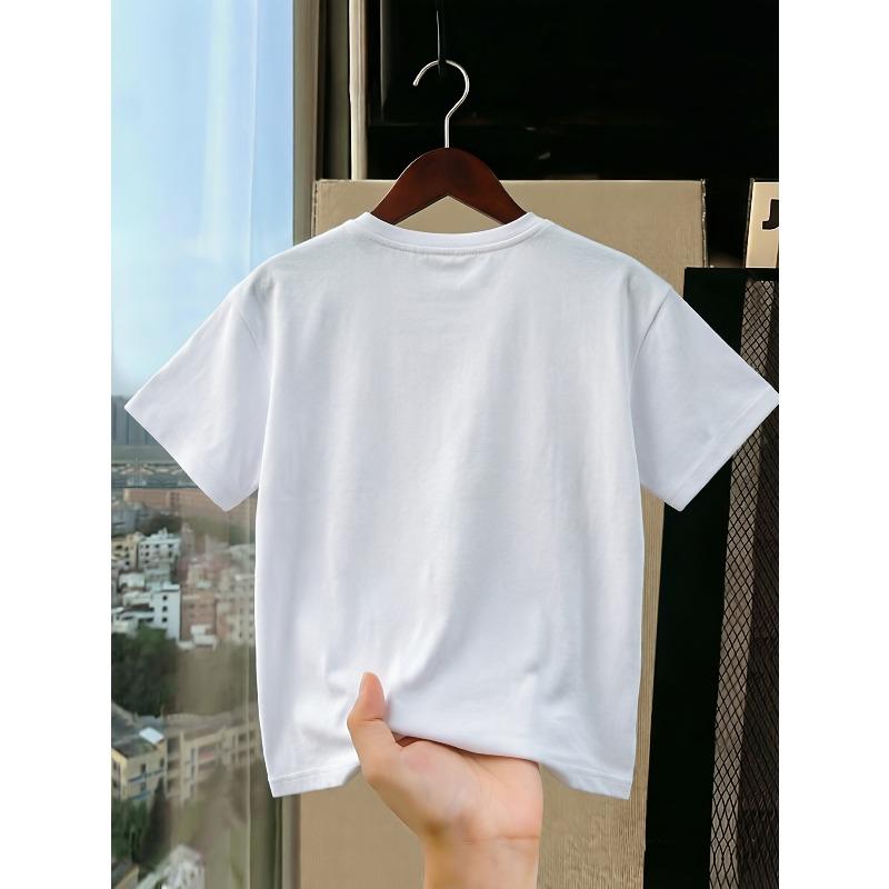 European Sizes Girls' White Cute Cat Coffee Print Short-Sleeved Fun T-Shirt, Summer Loose Versatile Commuting Top, Cute Pet Style / Daily Casual Wear