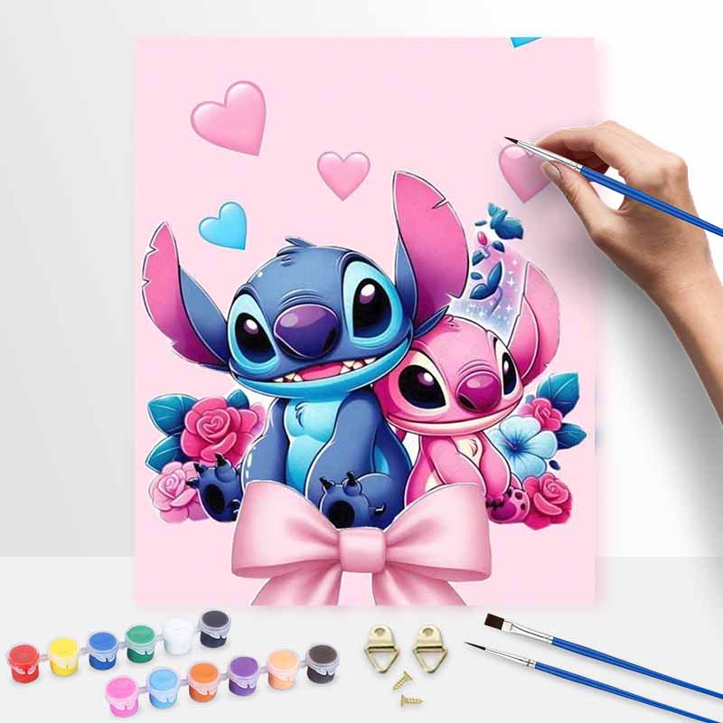 Disney oil painting handmade diy Stitch and Angel love hearts gifts home decorations 20x30cm
