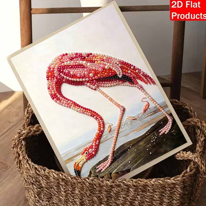 DIY Framed Pearl Painting Kit with Elegant Flamingo Pattern 5D Sparkling Bead Art Canvas Ready to Display Home Decor Modern Craft Gift Idea