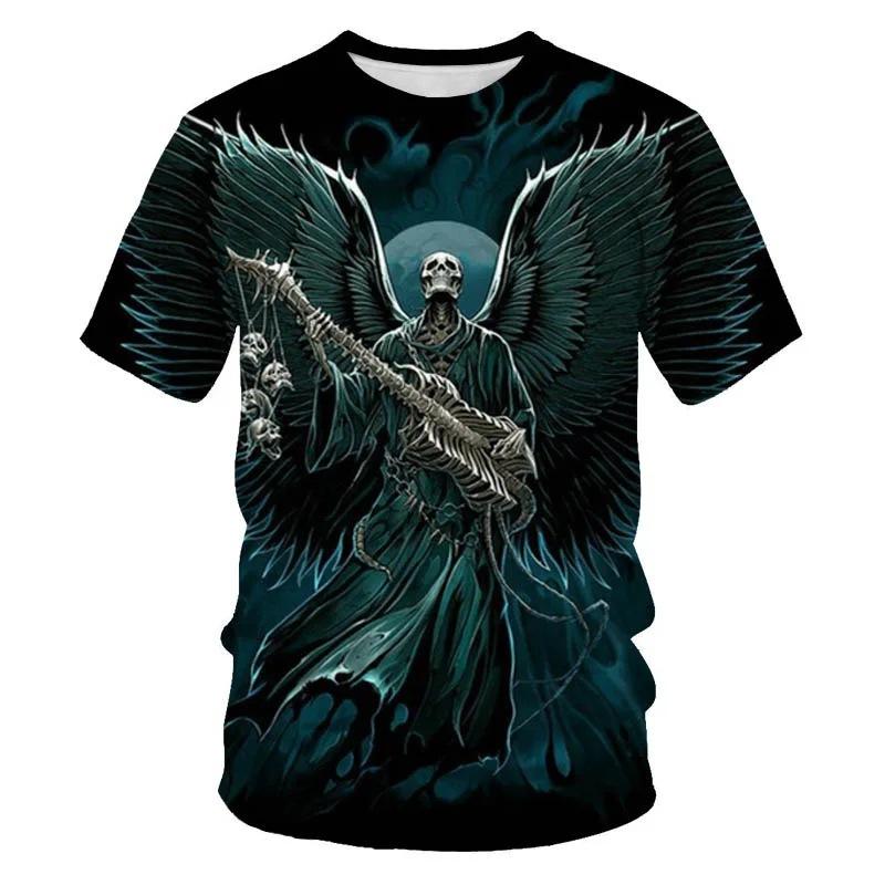 Death God Skull 3D Printed T-shirts Men's Casual Round Neck Short Sleeve T-shirts