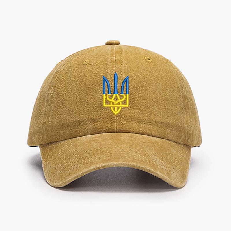 Embroidery Ukraine Trident Symbol Cotton Washed Fashion Sports Baseball Cap Adjstable Hip Hop Urban Street Style Dad Hat Visor Protection Snapback