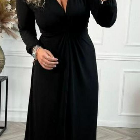 2024 Spring/Summer Elegant Waist-Cinching Long-Sleeved A-Line Dress with Slimming Effect