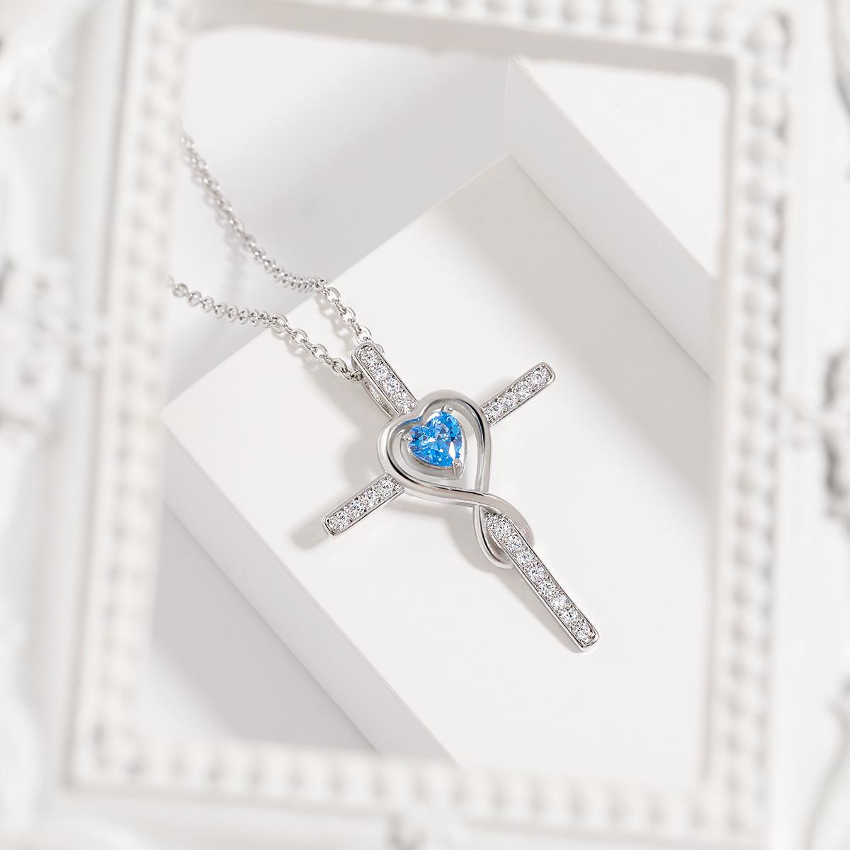 Starlight Stone Pendant: European-American Fashion Heart Cross Necklace