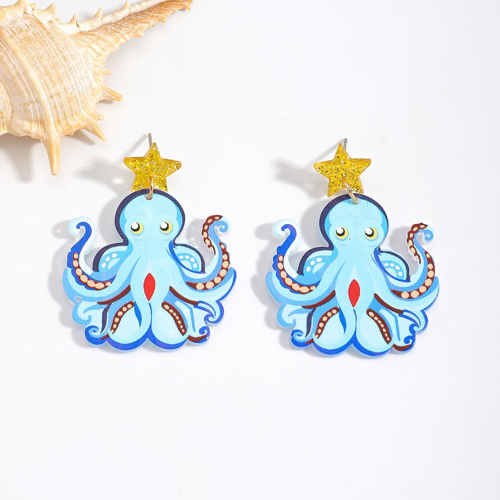 Summer wind cartoon octopus plate earrings cute fun marine animal earrings octopus resin earrings