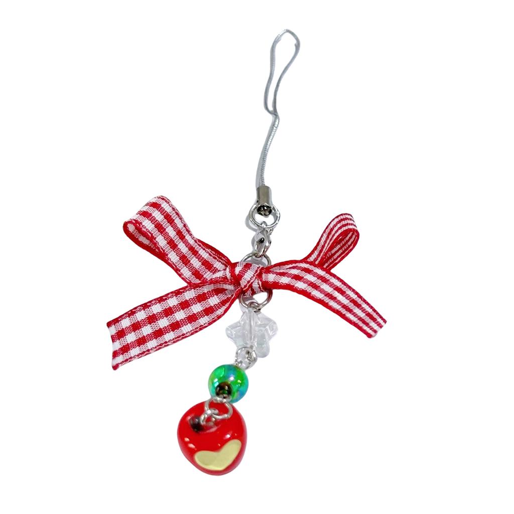 Chic Pearls Beaded Phone Charm Youthful Beaded Bowknot Phone Band with Heart Pendant for Bags Keys and Purses