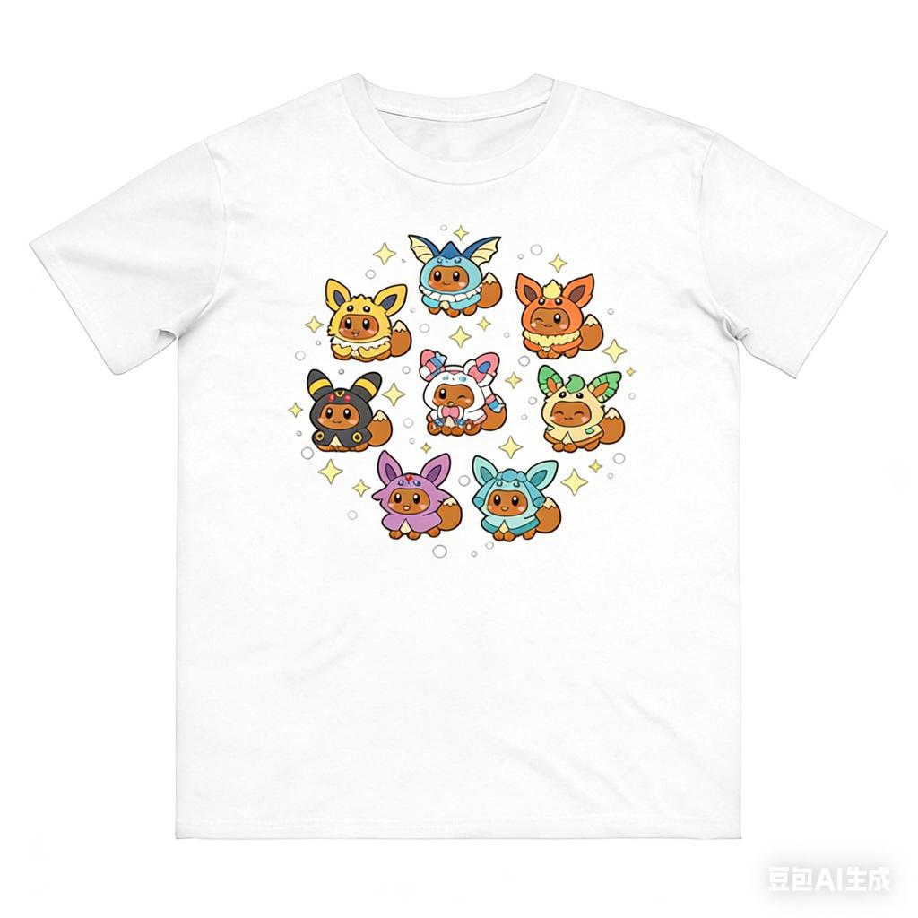 Eeveelution Printed Pure Cotton T-shirt for Men and Women Spring/Summer New Collection Fashion Short Sleeved Shirt