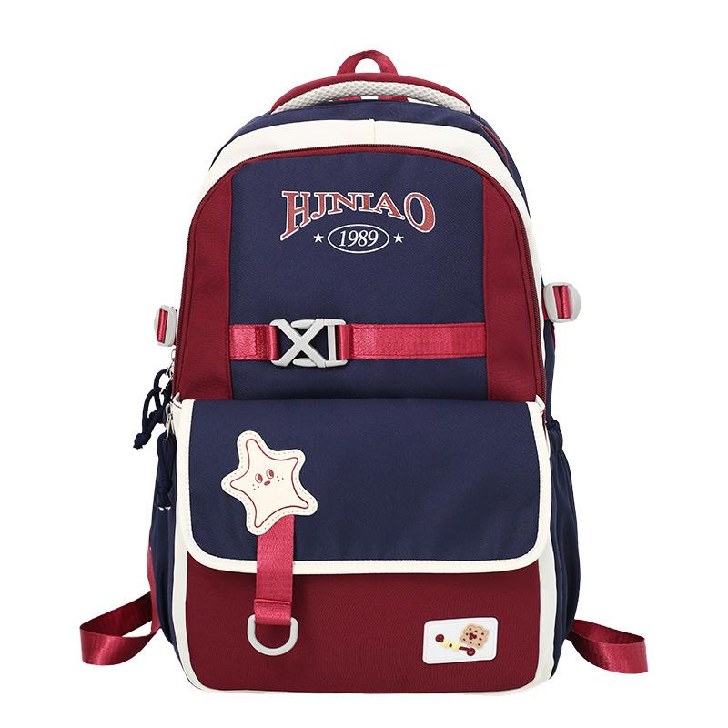 Winter New Contrasting Color Backpack Large Capacity Lightweight Fashion Burden Reduction Versatile School Bag Design Sense Student Backpack