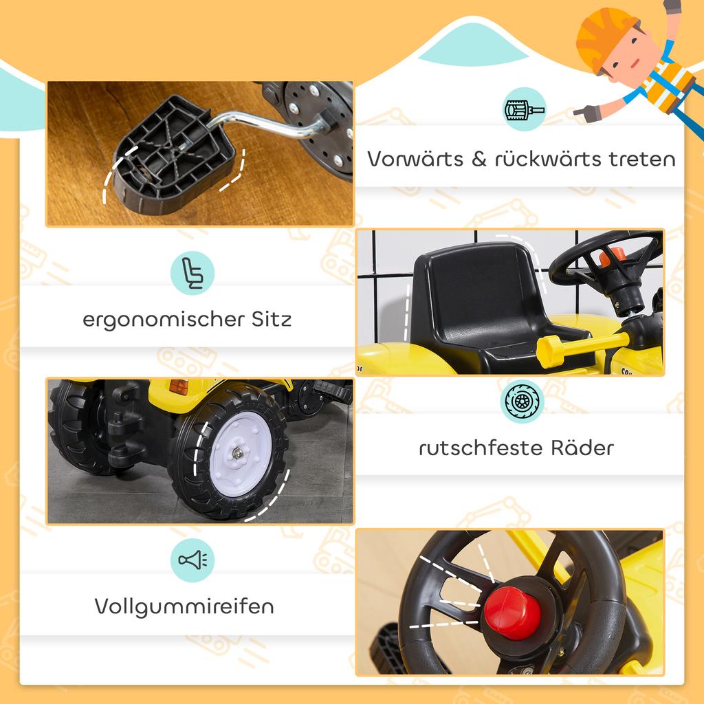 Pedal Go Kart Ride On Excavator W/ Front Loader Digger Four Wheels Child Toy, for 3 Years Old