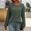 Damenmode Einfarbig Rundhals Langarm Knopf Casual T-Shirt Top