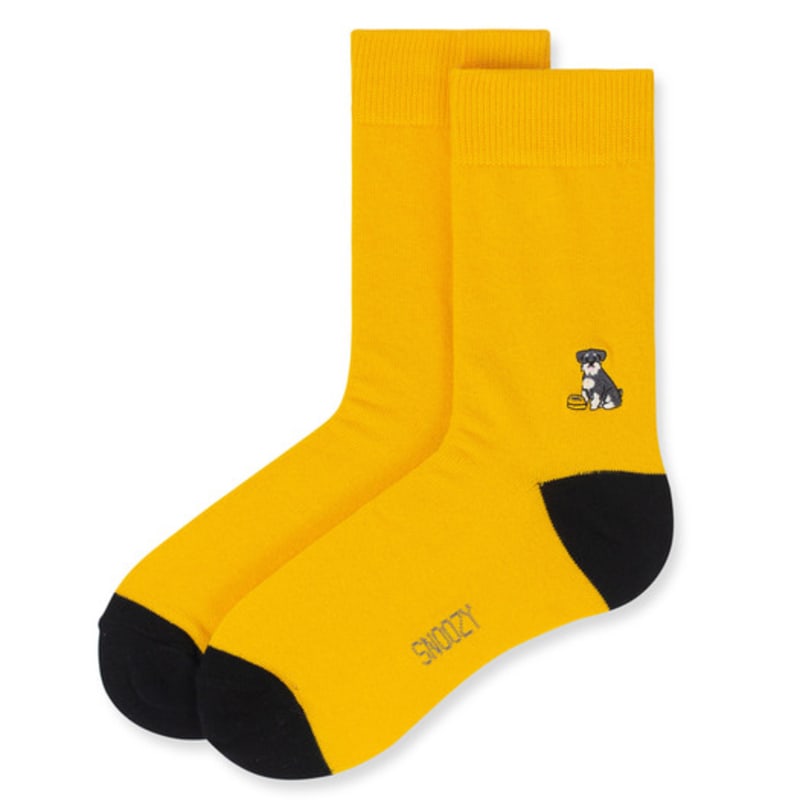SNOOZY Schnauzer Puppy Embroidered Socks (Yellow/Black)