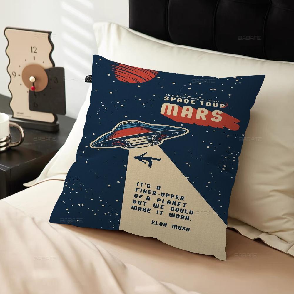 Art Painting Space Retro Alien Travel Landscape Cushion Cover Pillowcase Upholstery Sofa Throw Pillow Home Decor Pillowcas